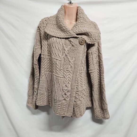 Aran Isles Women Chunky One Button Cardigan Sweater Size M Beige Long Sleeve - Picture 11 of 13